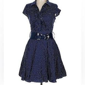 Bailey Blue vintage-style blue white polka dot pinup A line dress size M